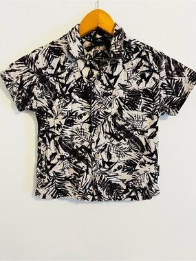 Volcom Linen Tropical Leaf Button Down Shirt Brown White Short Sleeve Boys 4T